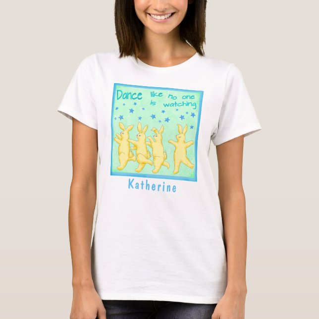 Bunnies tanzen wie niemand, der gelb grün guckt T-Shirt (Vorderseite)