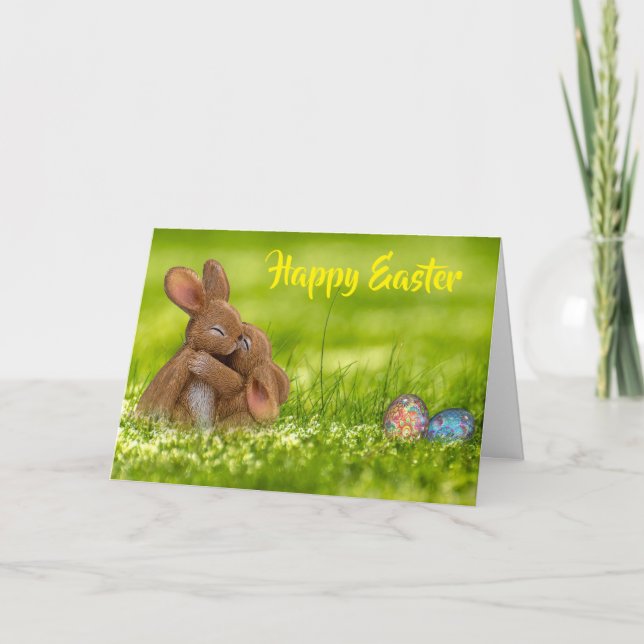 Bunnies umarmt. Alles Gute zu Ostern. Karte (Vorderseite)