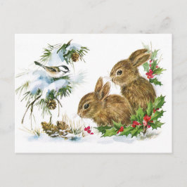Bunnies und Bird Enjoy Snow Postcard Postkarte