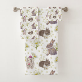 Bunnies und Daisies Muster auf weißem Set