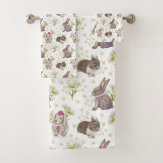 Bunnies und Daisies Muster auf weißem Set