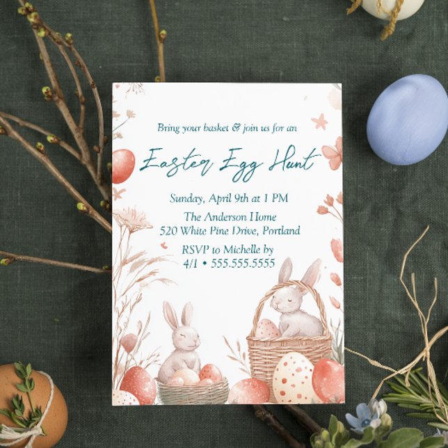 Bunnies und Eier im Korb Ostereierjagd Einladung (Von Creator hochgeladen)