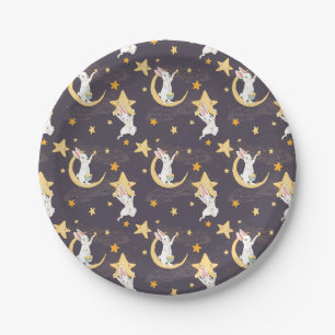 Bunnies und Gold Stars auf Grau Pappteller