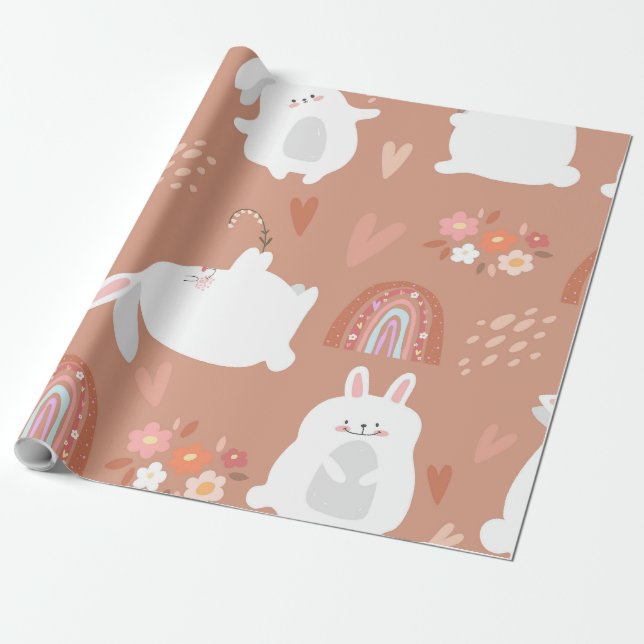 Bunnies und Regenbogen Geschenkpapier (Ungerollt)