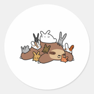Bunnies und Sloth Runder Aufkleber