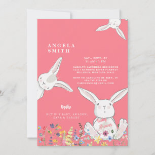 Bunnies & Wildblumen farbenfrohe Babydusche Einladung