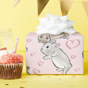 Bunnies with hearts geschenkpapier
