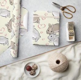 Bunnies with hearts yellow  geschenkpapier
