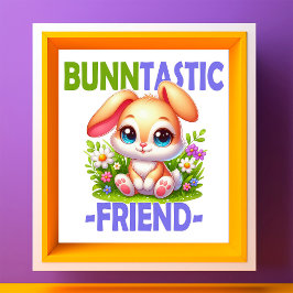 Bunntastic Friend Pun. Niedlich Bunny Rabbit Carto Fotodruck