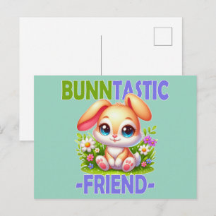 Bunntastic Friend Pun. Niedlich Bunny Rabbit Carto Postkarte
