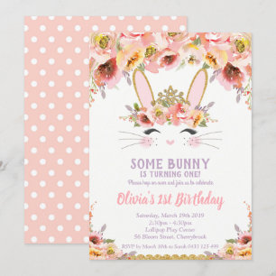 Bunny 1er Anniversaire Invitations Filles Filles L