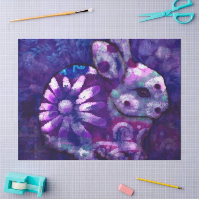Bunny Abstrakt Rabbit Blue Lila Blumendekoupage Seidenpapier (Basteln)