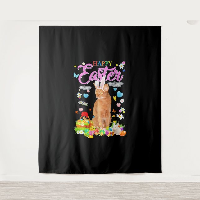 Bunny Abyssinian Cat Happy Oaster Wandteppich (Vorderseite)