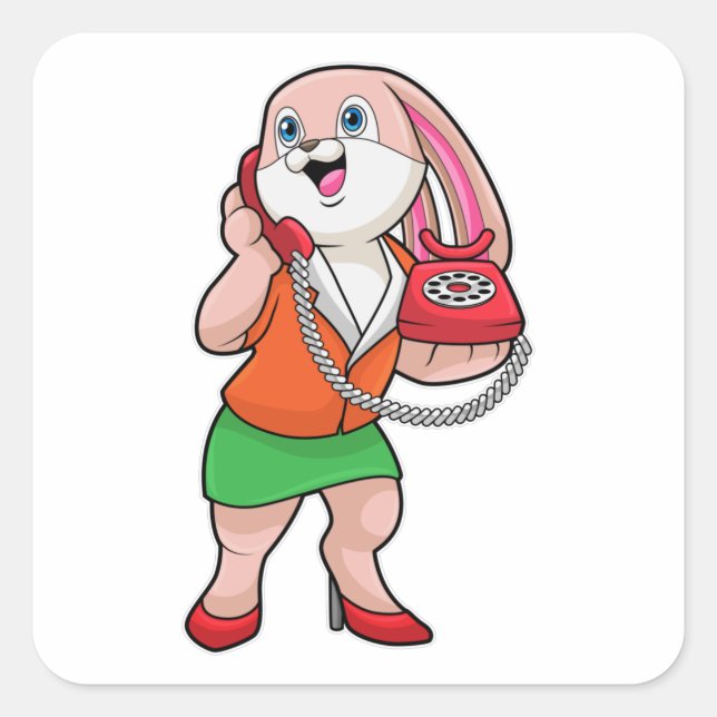 Bunny als Sekretär mit Telefon Quadratischer Aufkleber (Vorderseite)