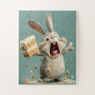 Bunny amusant avec puzzle au gâteau