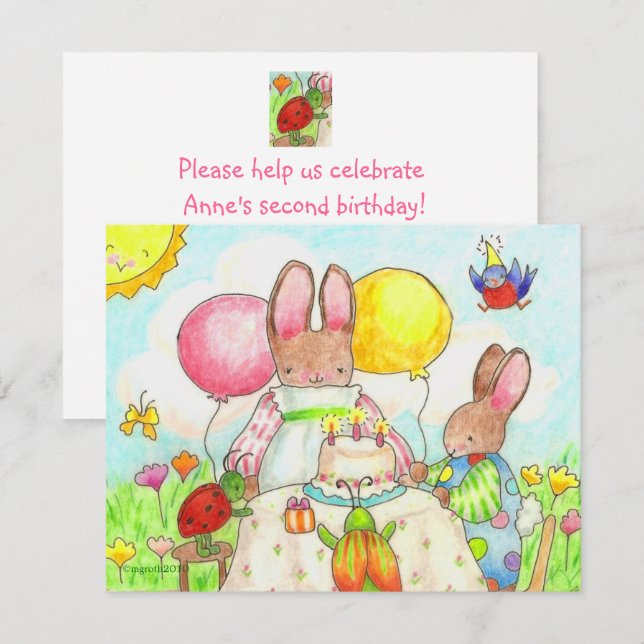 Bunny and Bug - Einladung zum Geburtstag (Vorne/Hinten)