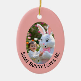 Bunny and Child two photos Oval Frame Easter Keramik Ornament