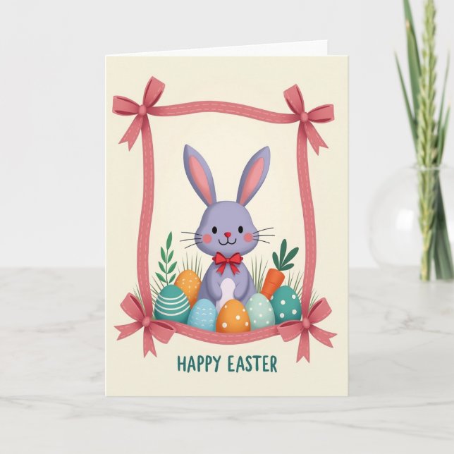 Bunny And Decorated Eggs Card Karte (Vorderseite)