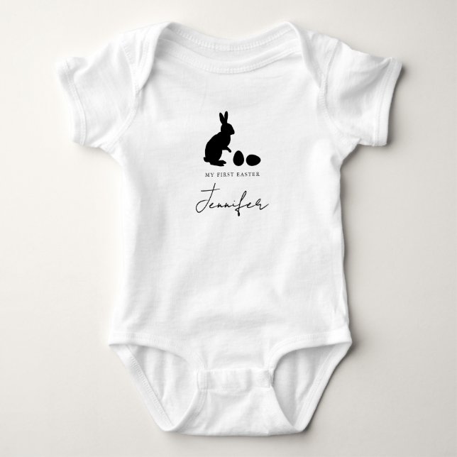 Bunny And Eggs In Black With Name My First Easter Baby Strampler (Vorderseite)