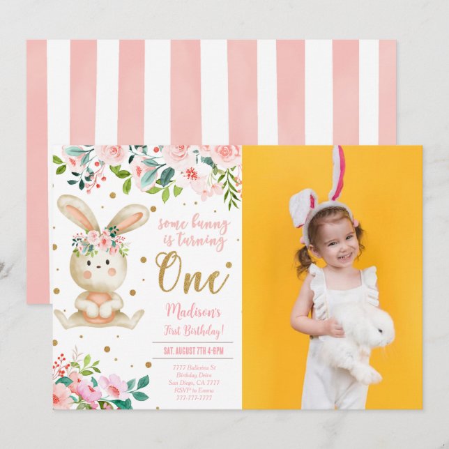 Bunny Anniversaire Photo Invitation (Devant / Derrière)