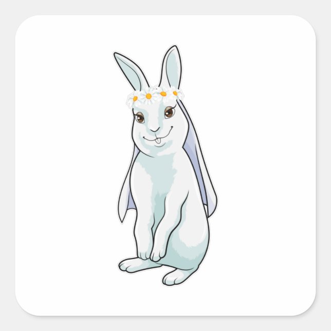 Bunny as Bride with Wreath of Blume Quadratischer Aufkleber (Vorderseite)