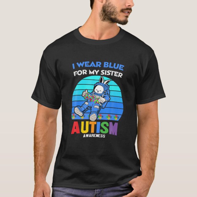 Bunny Astronaut Kostüm Autismus Ich trage Blau für T-Shirt (Vorderseite)
