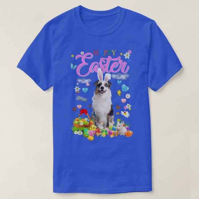 Bunny Australian Shepherd Dog Happy Oaster Eggs T-Shirt (Design vorne)