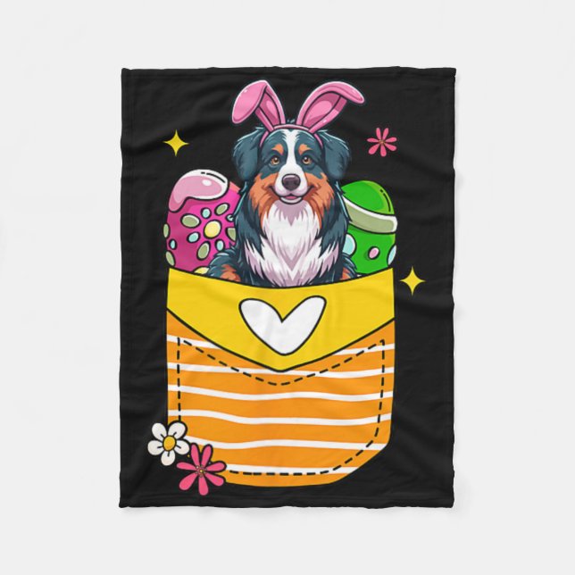 Bunny Australian Shepherd Oaster Chocolate Eggs in Fleecedecke (Vorderseite)