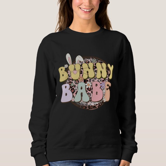 Bunny Babe Rabbit Ear Buffalo Plaid Retro Groovy E Sweatshirt (Vorderseite)