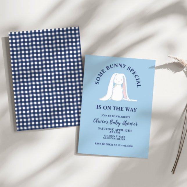 Bunny Baby Dusche Blau Kariert Einladung (Von Creator hochgeladen)