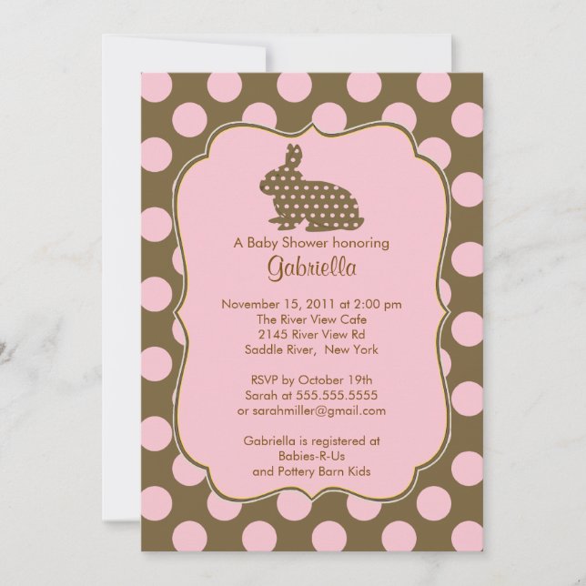 Bunny Baby Dusche Einladung Baby Girl Polka Dots (Vorderseite)