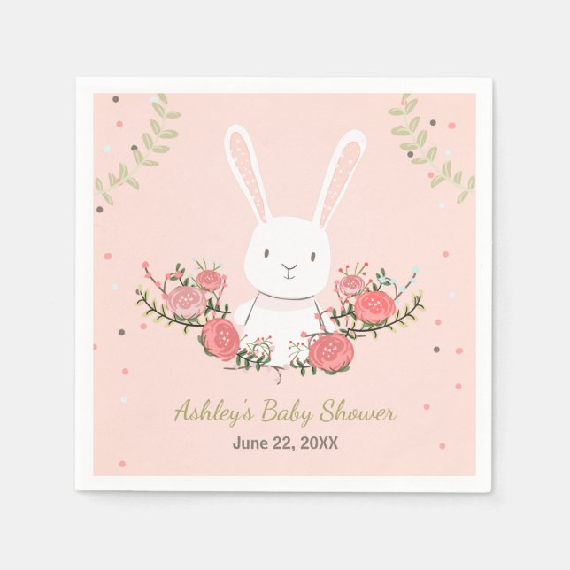 Bunny Baby Dusche Papier Napkin Woodland Pink Girl Serviette (Vorderseite)