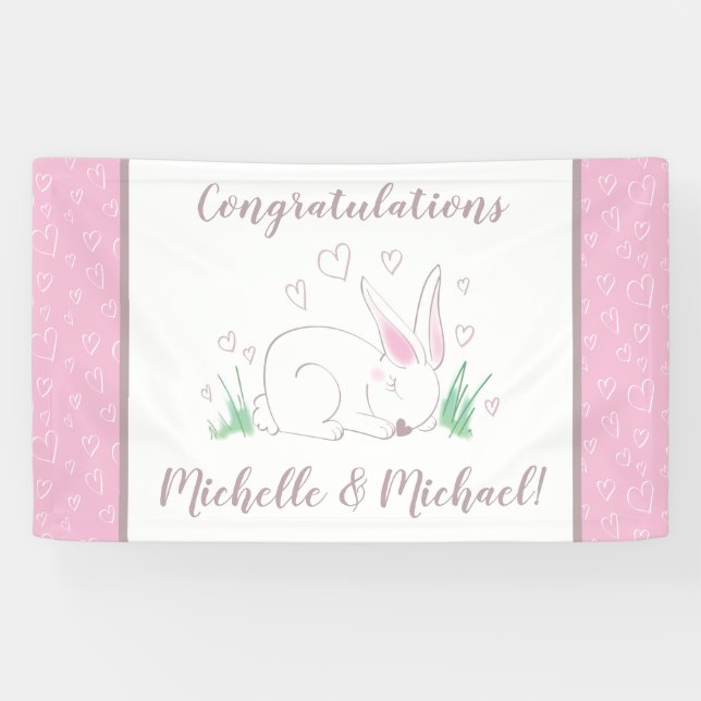 Bunny Baby Dusche Spring Pink Girl Banner (Horizontal)