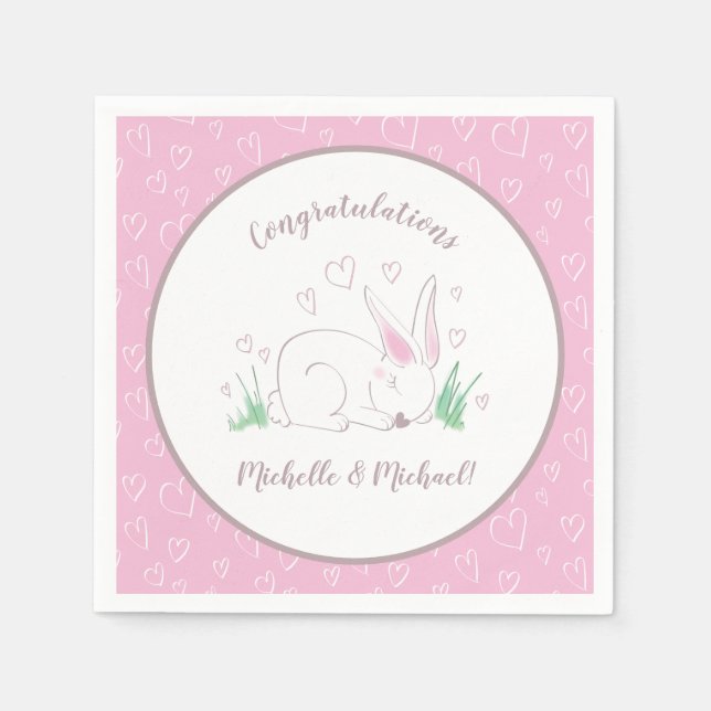 Bunny Baby Dusche Spring Pink Girl Serviette (Vorderseite)