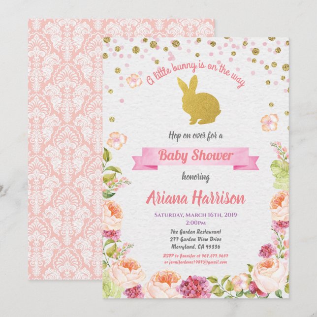 Bunny baby Girl Dusche Einladung zu Ostern (Vorne/Hinten)