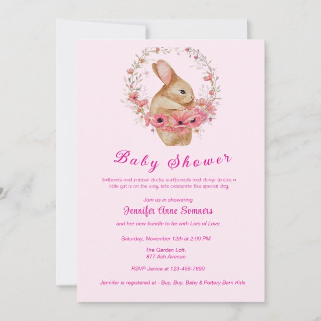 Bunny Baby Shower Einladung (Vorderseite)