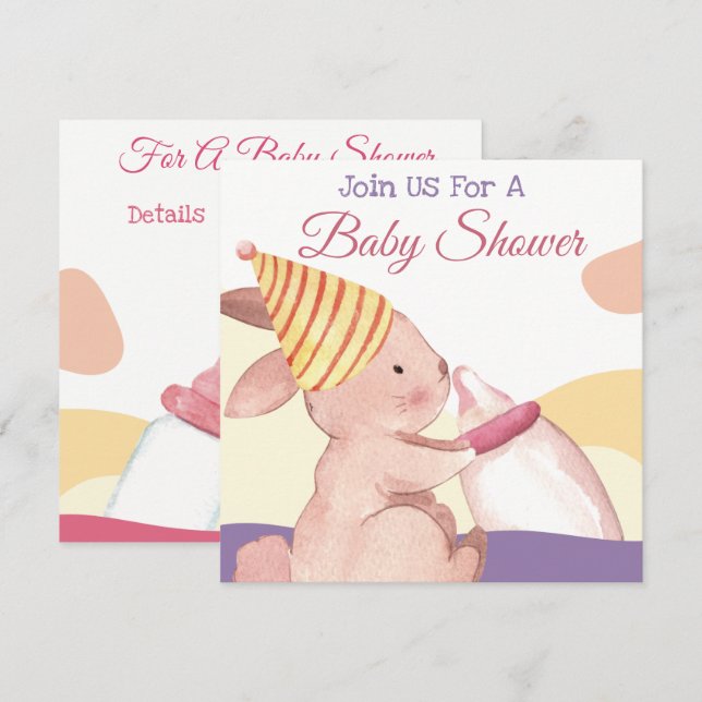 Bunny Baby Shower Einladung (Vorne/Hinten)