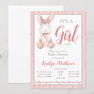 Bunny Baby Shower Einladung für Girl Baby