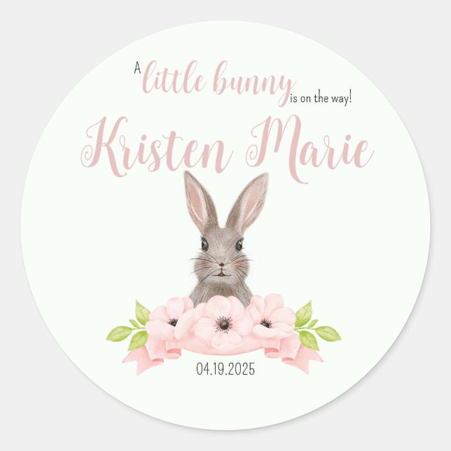 Bunny Baby Shower Gevor Runder Aufkleber (Vorderseite)