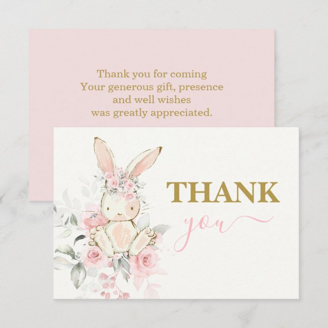 Bunny Baby Shower Girl danke Note Card Mitteilungskarte (Vorne/Hinten)