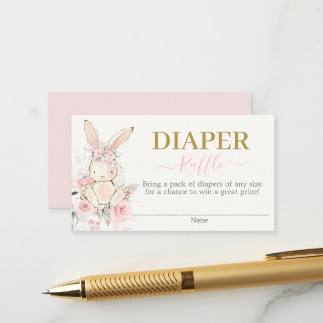 Bunny Baby Shower Girl Diaper Raffekarte Begleitkarte (Vorderseite/Rückseite Beispiel)
