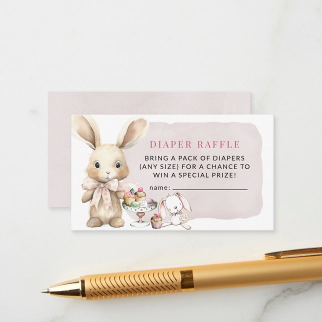Bunny Baby Shower Girl Diaper Raffle Begleitkarte (Vorderseite/Rückseite Beispiel)