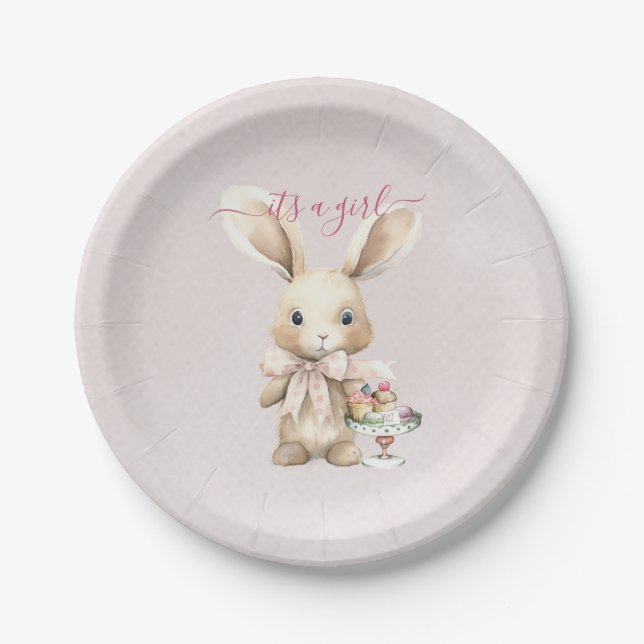 Bunny Baby Shower Girl Pappteller (Vorderseite)