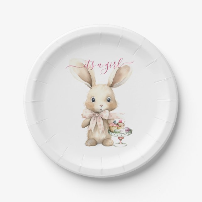 Bunny Baby Shower Girl Pappteller (Vorderseite)