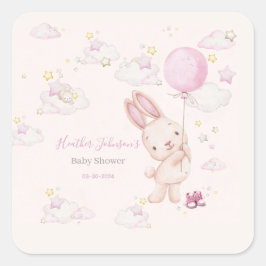 Bunny Baby Shower Girl Quadratischer Aufkleber