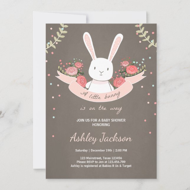 Bunny Baby shower invitation Rabbit Spring Floral (Devant)
