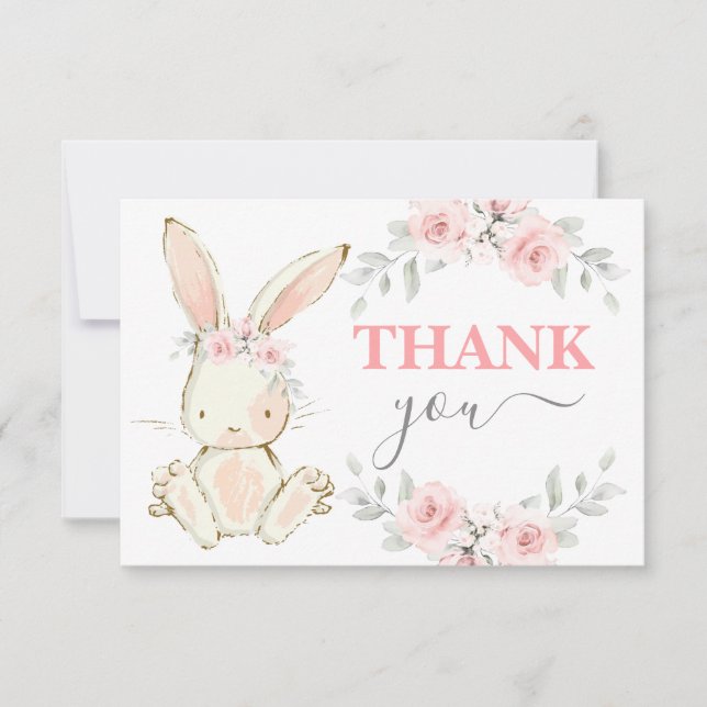 Bunny Baby shower rose merci Carte de notes (Devant)