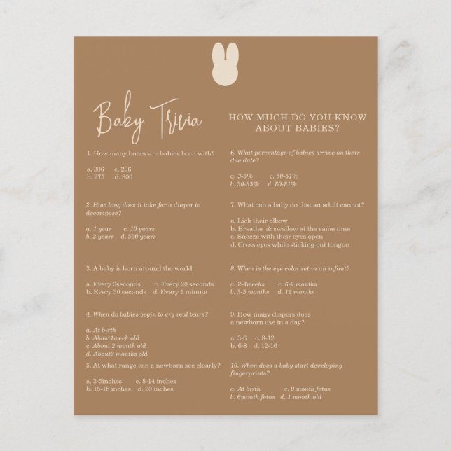 Bunny Baby Trivia | Baby Showspiel (Vorderseite)