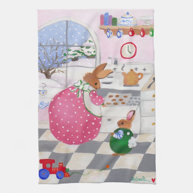 Bunny Baking Cookies Kitchen Towel Geschirrtuch (Vertikal)