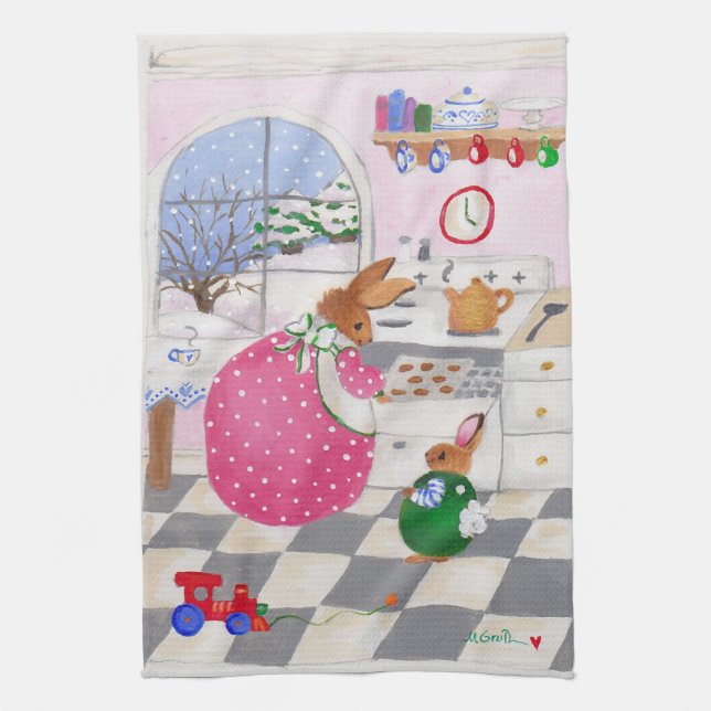 Bunny Baking Cookies Teetuch Handtuch (Vertikal)